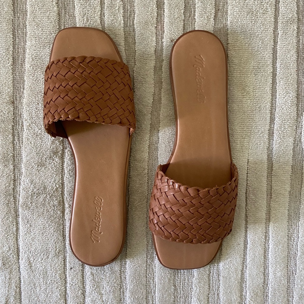 Madewell NWOT Square Toe Slide Sandals in English Saddle Color